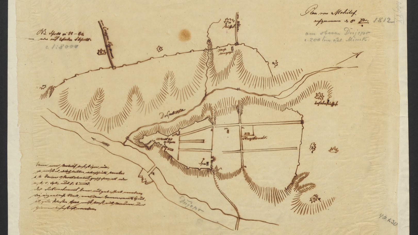 Берлінская бібліятэка апублікавала загадкавую мапу Магілёва 1812 года