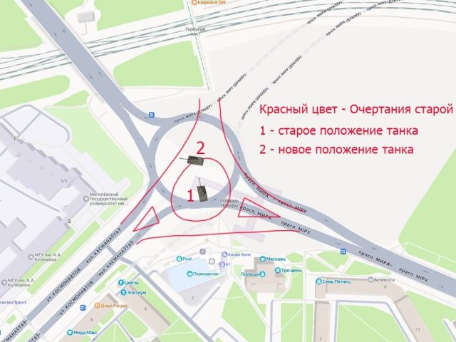 Танк на магілёўскім праспекце Міра паставілі не ў той бок